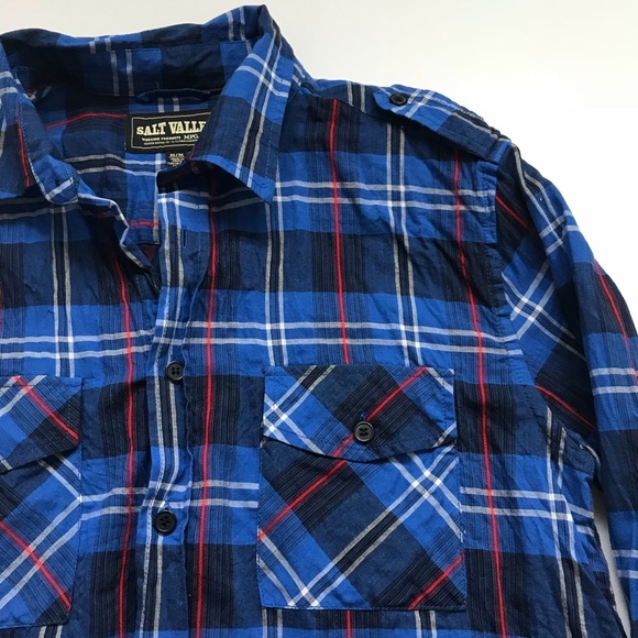 Urban Outfitters Salt Valley Blue Red Plaid Shirt - Picture 2 of 4